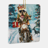 ブルドッグライディングオートバイクリスマス セラミックオーナメント (右)