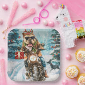 ブルドッグライディングオートバイクリスマス ペーパープレート (パーティー)