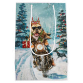 ブルドッグライディングオートバイクリスマス ミディアムペーパーバッグ (裏面)