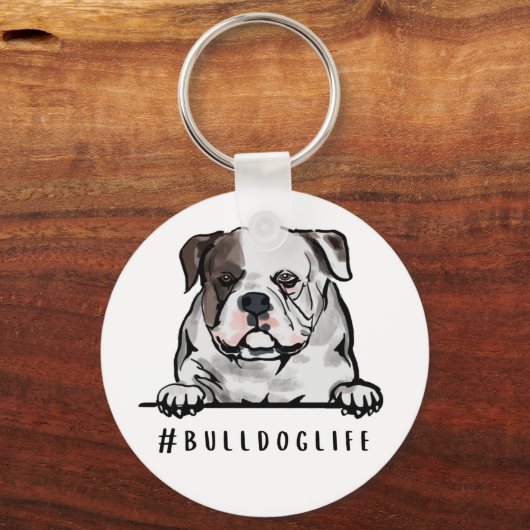 ブルドッグライフイングリッシュブルドッグイラストレーションコースター キーホルダー (正面)