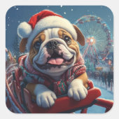 ブルドッグローラーコースタークリスマス スクエアシール (正面)