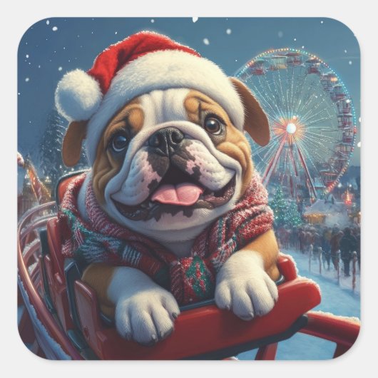 ブルドッグローラーコースタークリスマス スクエアシール (正面)