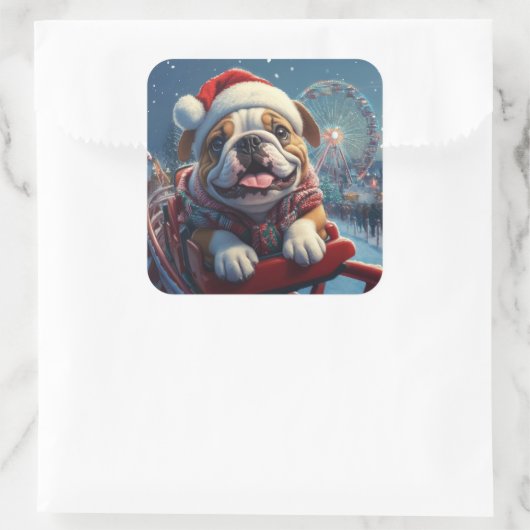 ブルドッグローラーコースタークリスマス スクエアシール (バッグ)