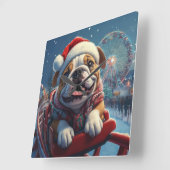 ブルドッグローラーコースタークリスマス スクエア壁時計 (傾斜)