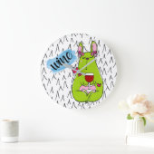 ブルドッグワインヨガの瞑想マンガおもしろいグリーン ラージ壁時計 (ホーム)