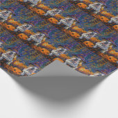 ブルドッグ不気味ハロウィーン魔女とカボチャ ラッピングペーパー (角)