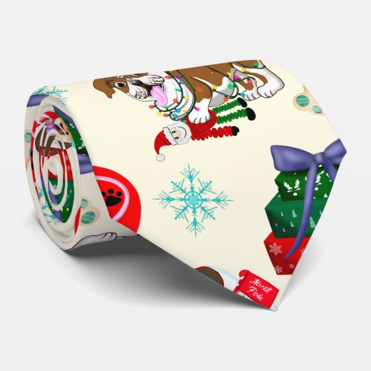ブルドッグ付きクリスマスおっちょこちょいのお祝い ネクタイ (ロール)