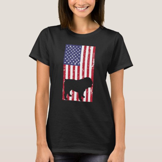 ブルドッグ動揺して愛国全米アメリカ国旗 Tシャツ (正面)