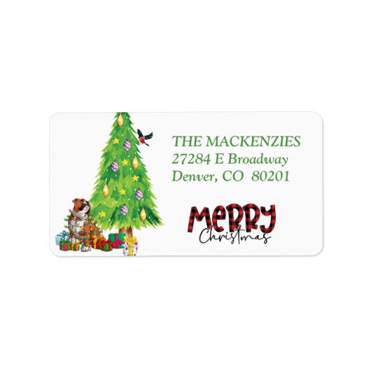 ブルドッグ包まれたインホリデーライト差出人住所L ラベル (正面)