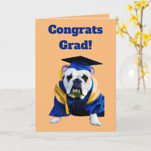 ブルドッグ卒業 カード (黄色い花)