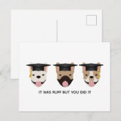 ブルドッグ君、卒業おめでとう！（フレンチブルドッグの子犬３匹が卒業帽をかぶったイラスト） ポストカード (正面/裏面)