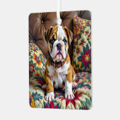 ブルドッグ子犬のパーソナライズされたクリスマス メタルオーナメント (正面左)