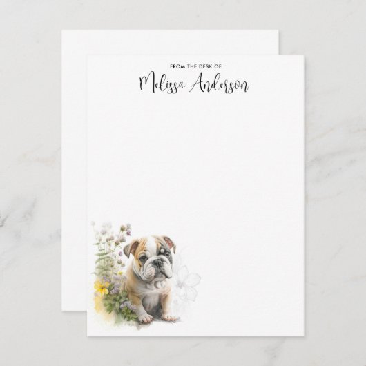ブルドッグ犬かわいい子犬の水色パーソナライズされた ノートカード (正面/裏面)