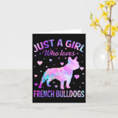 ブルドッグ犬のおもしろいフランスの子犬の値リストを愛する女の子 カード (黄色い花)