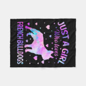 ブルドッグ犬のおもしろいフランスの子犬の値リストを愛する女の子 フリースブランケット (正面(横))