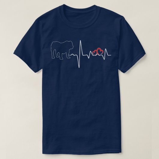 ブルドッグ犬のハートビートラブドッグ Tシャツ (デザイン正面)