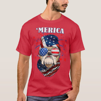 ブルドッグ犬の恋人アメリカ国旗メリカ赤白青4 Tシャツ