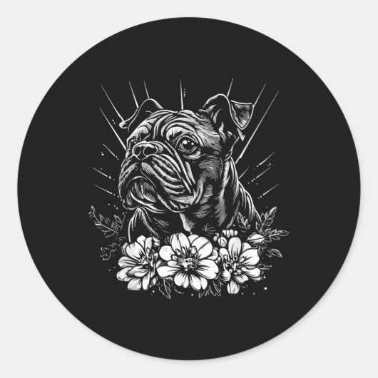 ブルドッグ犬の恋人レトロスタイルタトゥー_1 ラウンドシール (正面)