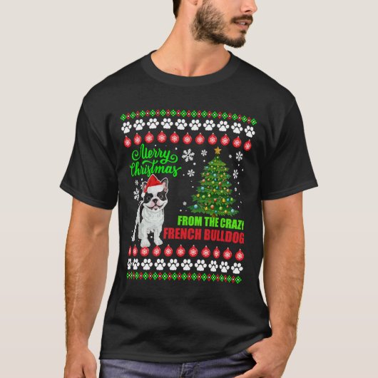 ブルドッグ犬の醜いフランスの汗のメリークリスマス Tシャツ (正面)