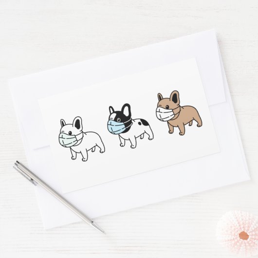 ブルドッグ着用顔マスク長方形シール 長方形シール (封筒)