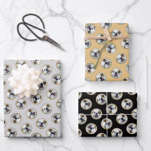 ブルドッグ絵を描の英赤と白語ペットドッグアート ラッピングペーパーシート (正面)