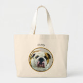 ブルドッグ絵を描の英赤と白語ペットドッグアート ラージトートバッグ (正面)