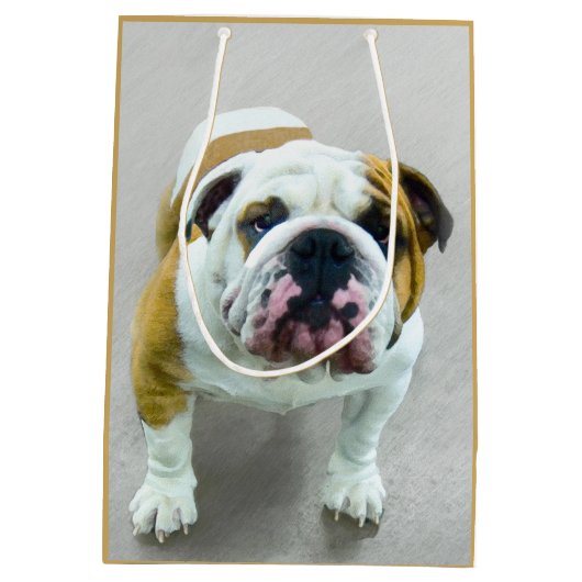 ブルドッグ絵画ズ – かわいいオリジナルドッグアート ミディアムペーパーバッグ (裏面)