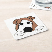 ブルドッグ赤と白のぞき漫画 スクエアペーパーコースター (アングル)