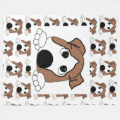 ブルドッグ赤と白のぞき漫画 フリースブランケット (正面(横))