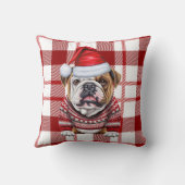 ブルドッグ赤と白プレイドクリスマスホリデー クッション (裏面)