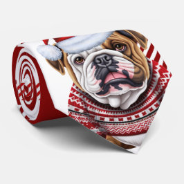 ブルドッグ赤と白プレイド・クリスマス ネクタイ