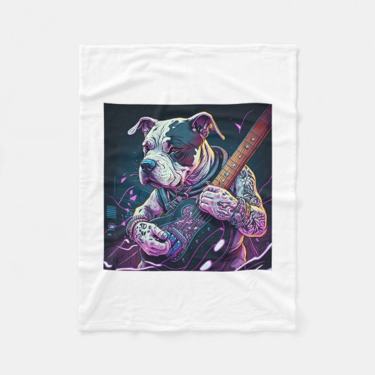 ブルドッグ遊のエレキギター・ロック フリースブランケット (正面)