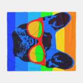 ブルドッグ鮮やかスフランスの・サングラスポップ・アートのアート フリースブランケット (正面(横))