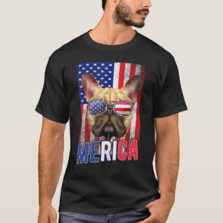 ブルドッグ4thの7月の少年の子供サングラスアメリカの子犬 tシャツ