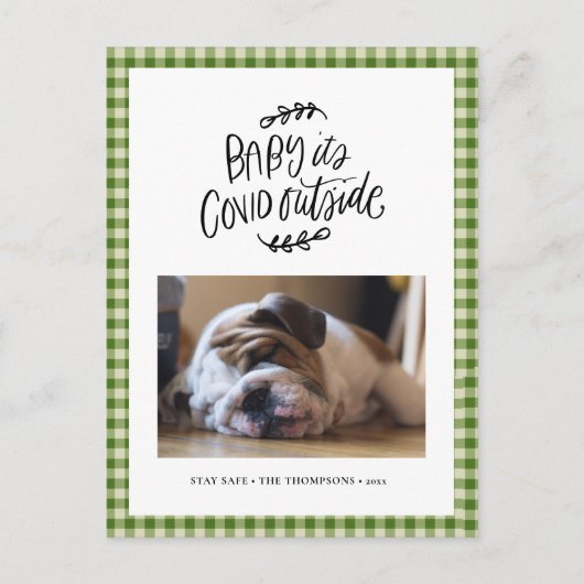ブルドッグ |かわいいクリスマスの外でCOVID シーズンポストカード (正面)