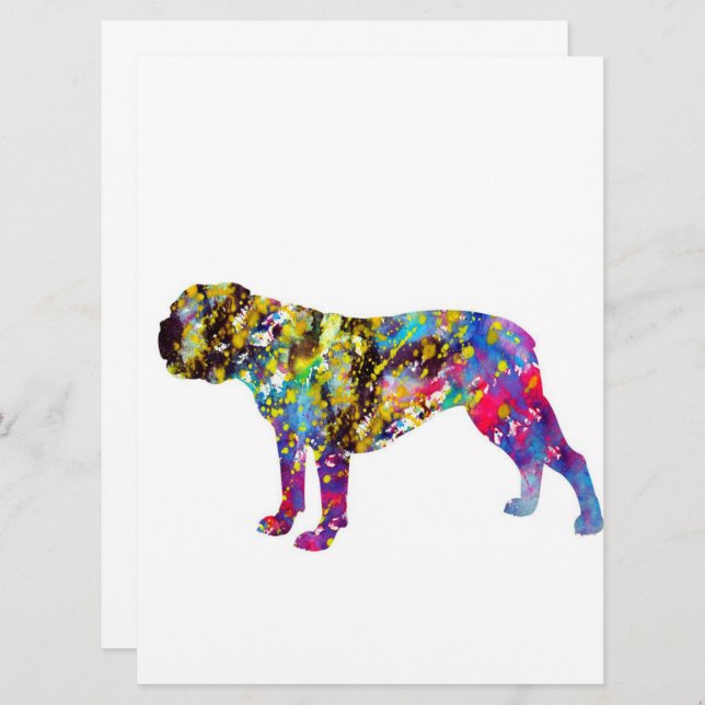 ブルドッグ アート 水彩画 ポートレート (正面/裏面)