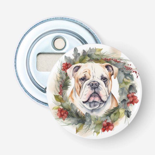 ブルドッグ クリスマスリース クリスマスの犬 栓抜き (正面)
