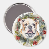 ブルドッグ クリスマスリース 楽しい犬 マグネット (正面/裏面)