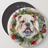 ブルドッグ クリスマスリース 楽しい犬 缶バッジ (正面&裏面)