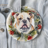 ブルドッグ クリスマスリース 楽しい犬 缶バッジ (インサイチュ)