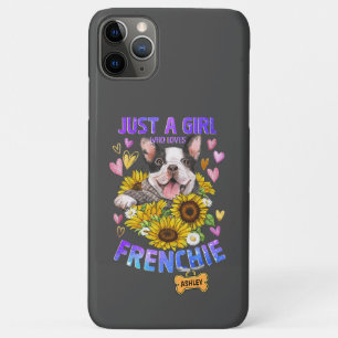 ブルドッグ・サンフラワーが大好きフランスのでかわいい女の子 iPhone 11 PRO MAXケース