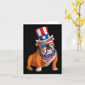 ブルドッグ・ドッグ7月4日アメリカ国旗 カード (黄色い花)