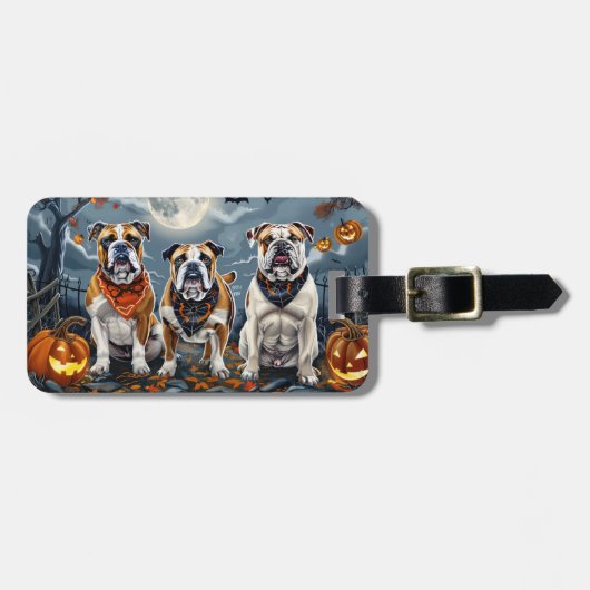 ブルドッグ ハロウィン おばけ ラゲッジタグ (正面横)