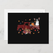 ブルドッグ パンプキントラック 感謝祭 ハロウィン ギフト シーズンポストカード (正面/裏面)