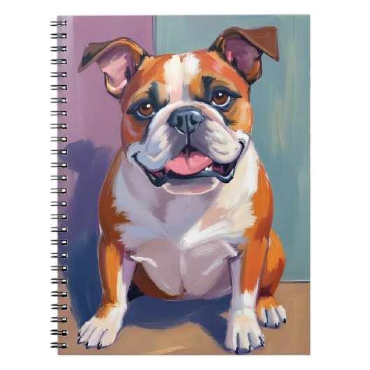 ブルドッグ ペット 絵画 ファンシー 水彩 犬 ノートブック (正面)