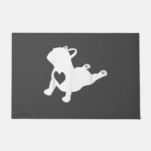 ブルドッグ·ヨガポーズ·ラブ·ハートトレーニング ドアマット (正面)