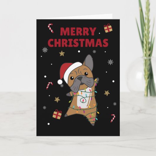 ブルドッグ 犬 メリークリスマス 冬の動物 カード (正面)