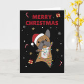 ブルドッグ 犬 メリークリスマス 冬の動物 カード (黄色い花)