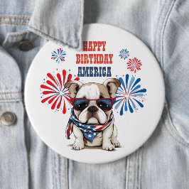ブルドッグ 7月4日 アメリカ生誕祭おめでとう 缶バッジ