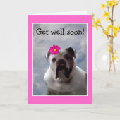 ブルドッグGet Well Soonグリーティングカード カード (黄色い花)